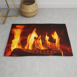 Wood burning in a fireplace Rug