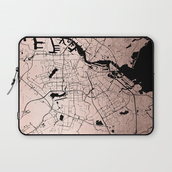 Amsterdam Rosegold on Black Street Map Laptop Sleeve