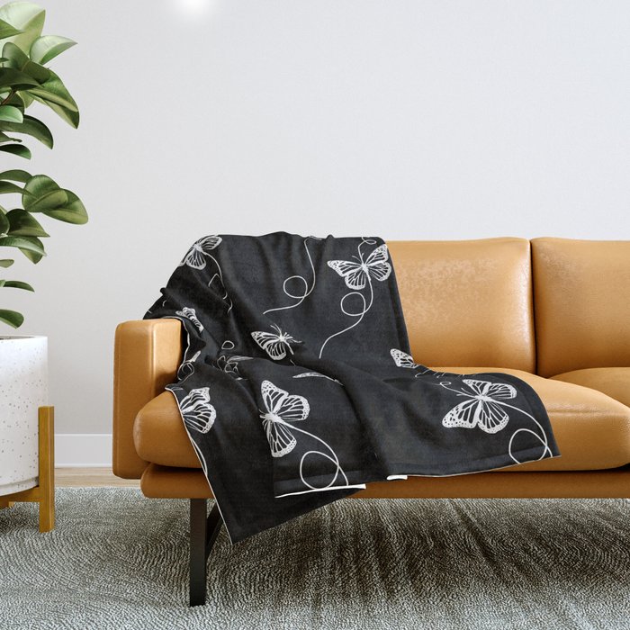 Black and White Butterfly Pattern Throw Blanket