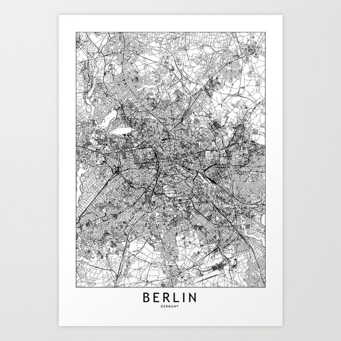 Berlin White Map Art Print