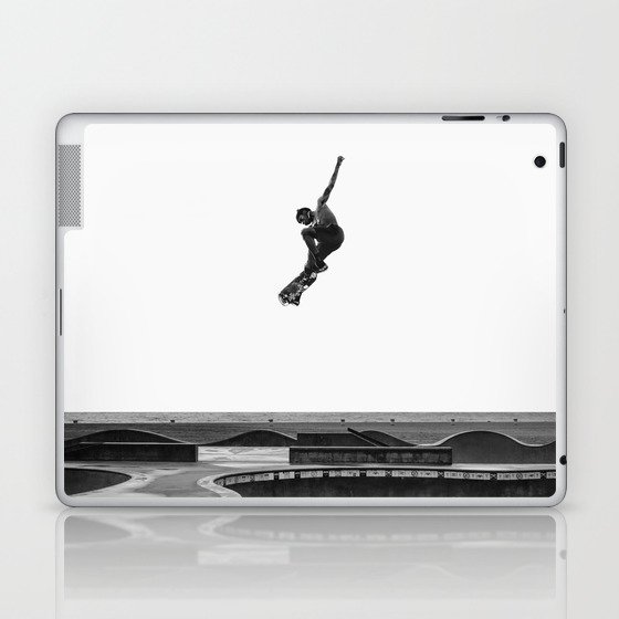 Air - Skateboarding at Venice Beach, Black and White Photography Laptop & iPad Skin