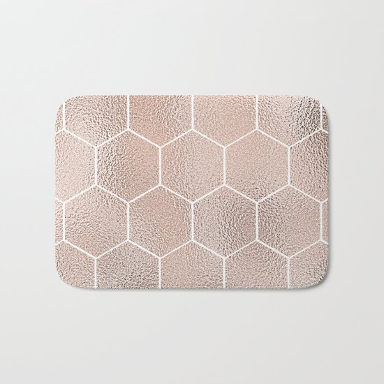 Rose gold foil honeycomb geometric Bath Mat