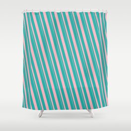 [ Thumbnail: Light Sea Green and Light Pink Colored Striped/Lined Pattern Shower Curtain ]