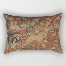 Antique Persian Carpet Animal Grotesques Mughal Carpet Fragment Rectangular Pillow
