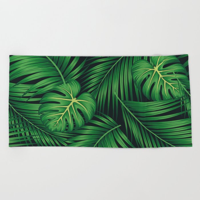 Tropical leaf illustration Beach Towel