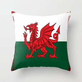 Y Ddraig Goch Grunge Welsh Flag Throw Pillow