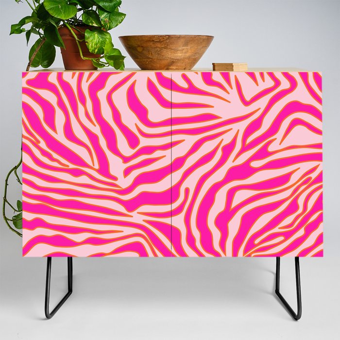 Zebra Print Pink And Orange Zebra Stripes Wild Animal Print Preppy Decor Modern Zebra Pattern Credenza