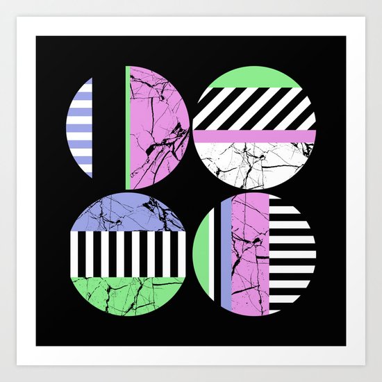 AMPS Uno - Abstract Marble Pastel Stripes Art Print