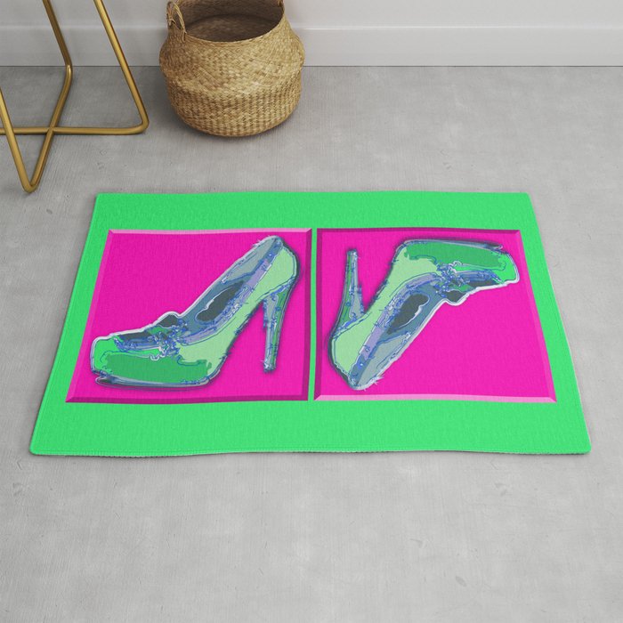 Green in pink  Rug