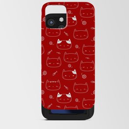 Red and White Doodle Kitten Faces Pattern iPhone Card Case