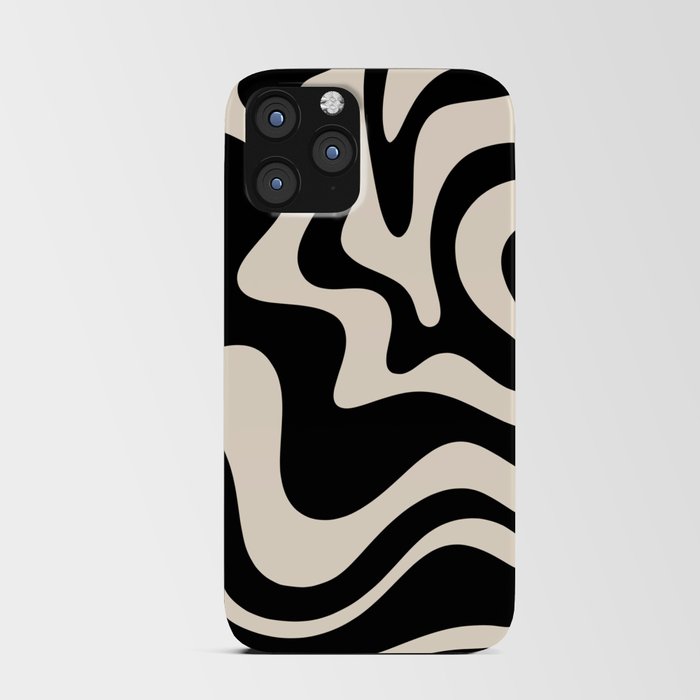 Retro Liquid Swirl Abstract Pattern 3 in Black and Almond Cream iPhone Card Case