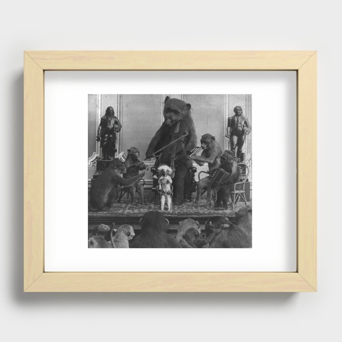 The good-time jamborine Eclectic animal monkey and bear dixieland band funny macabre creepy black and white photograph - photography - photographs Recessed Framed Print