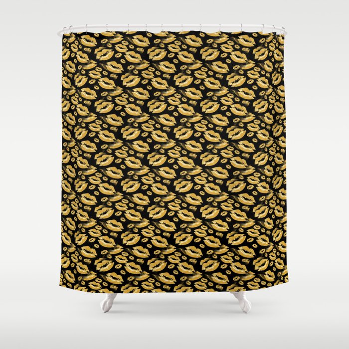 Two Kisses Collided Yellow Colored Lips Pattern Shower Curtain