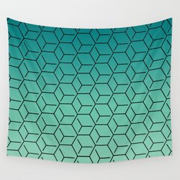 Turquoise Hexagon Cube Pattern Wall Tapestry