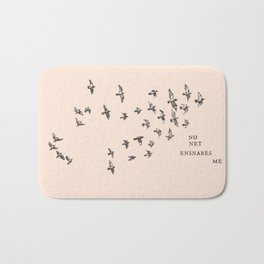 "No net ensnares me" + flock of birds - Jane Eyre quote, Charlotte Bronte (pale pink background) Bath Mat