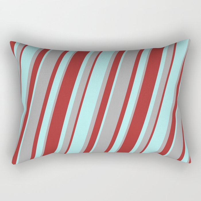 Turquoise, Dark Gray, and Brown Colored Lined/Striped Pattern Rectangular Pillow