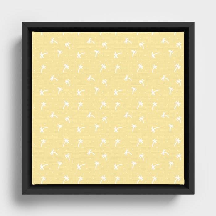 Beige Tan And White Doodle Palm Tree Pattern Framed Canvas