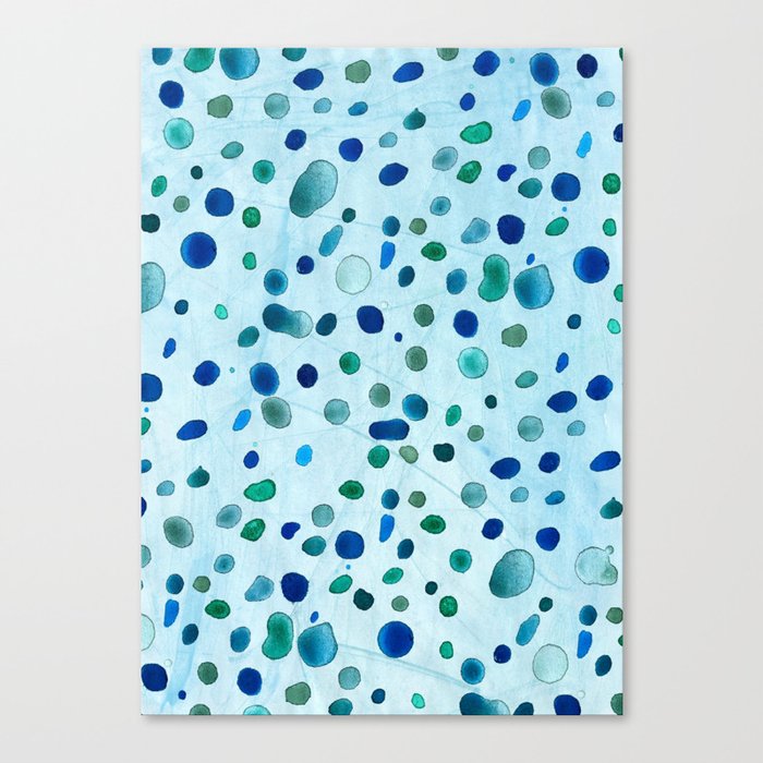 Watercolor Raindrops - in blue and green Canvas Print