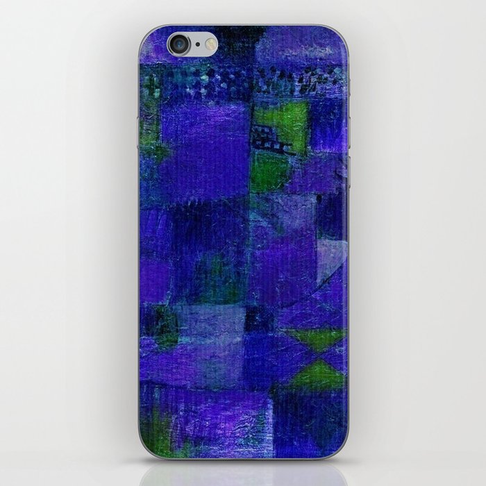 Terraced garden tropical floral midnight Egyptian blue abstract landscape painting by Paul Klee iPhone Skin