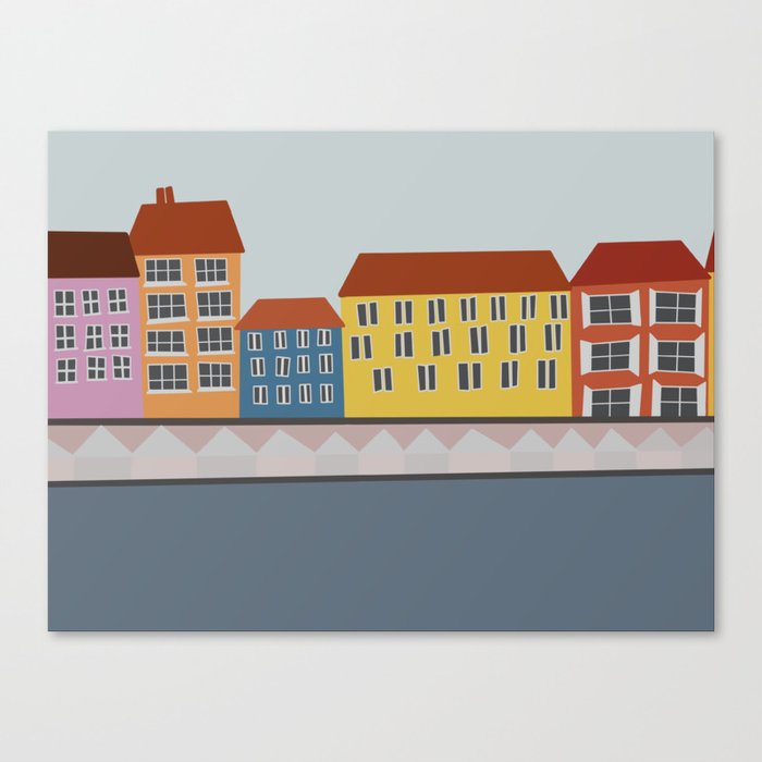 Nyhavn Copenhagen, Denmark, European Colorful Houses, Harbor Graphic Design, Downloadable Digital Illustration Canvas Print