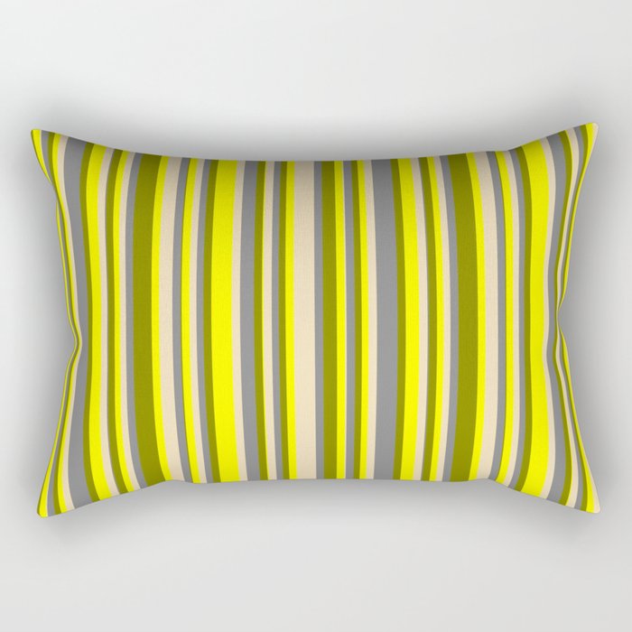 Green, Yellow, Tan & Grey Colored Lined/Striped Pattern Rectangular Pillow