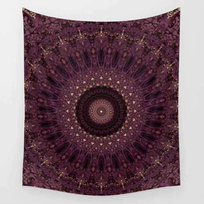 Mandala in dark purple and golden colors Wall Tapestry