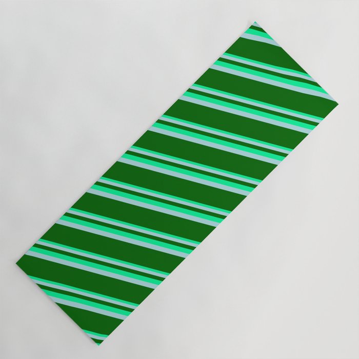 Green, Powder Blue & Dark Green Colored Lines Pattern Yoga Mat