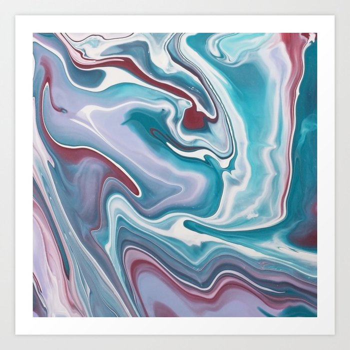 Abstract Marble Blue and Red Art Print
