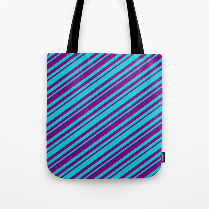 Purple and Dark Turquoise Colored Lines/Stripes Pattern Tote Bag