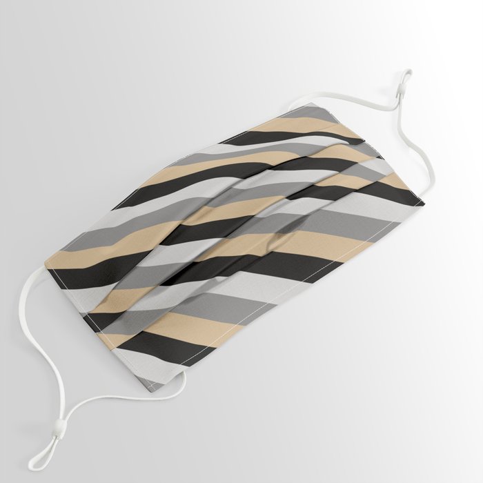 Tan, Black, Light Grey, and Gray Colored Lined/Striped Pattern Face Mask