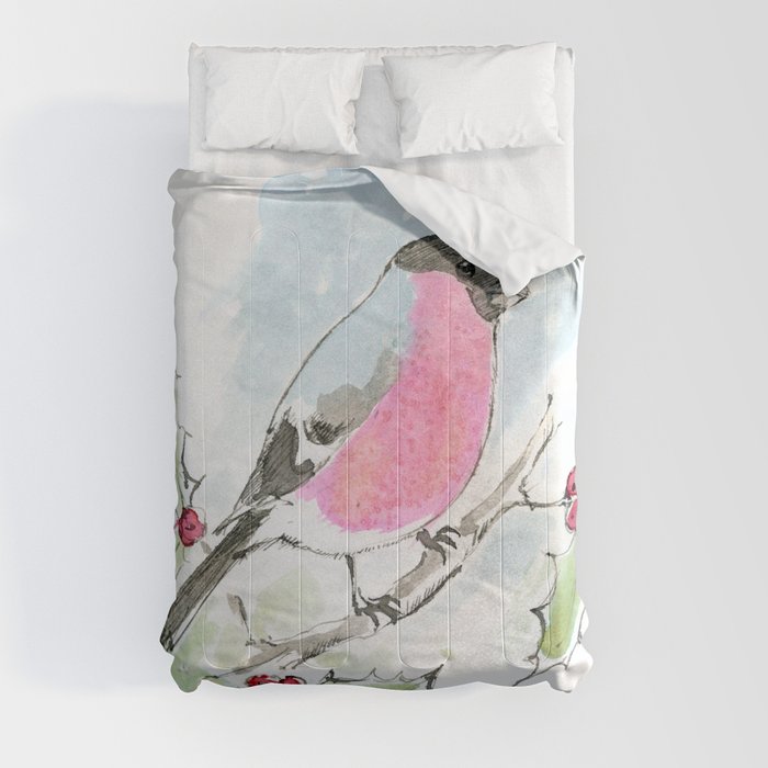 Bullfinch and holly tree Comforter