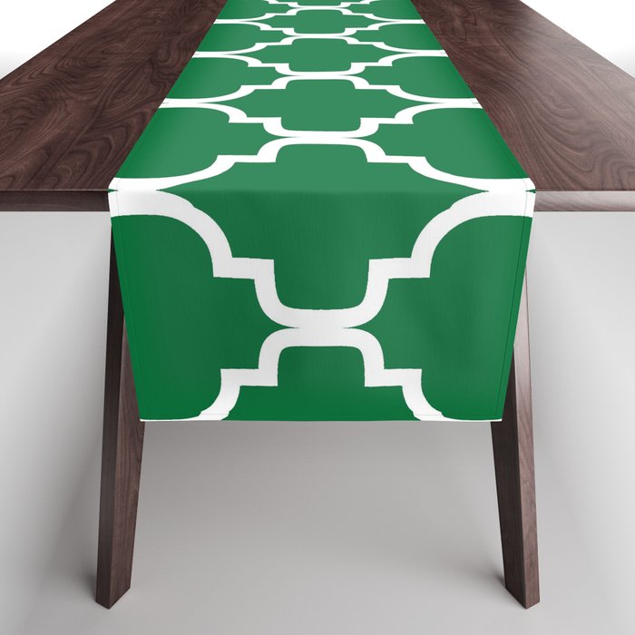 Moroccan Trellis (White & Olive Pattern) Table Runner