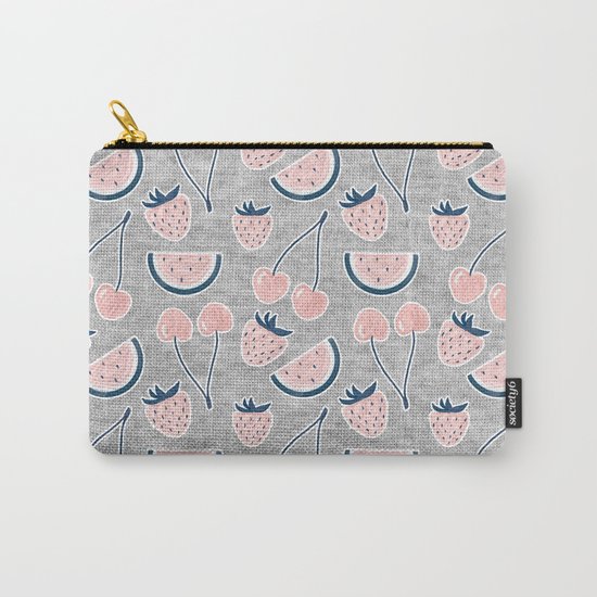 Fruit Pattern on Gray Melange Carry-All Pouch