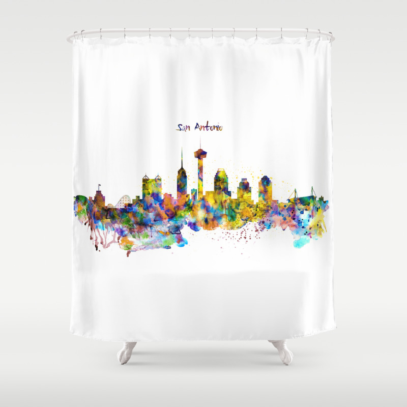 San Antonio Skyline Silhouette Shower Curtain By Marianvoicu