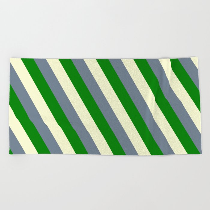 Light Yellow, Slate Gray, and Green Colored Lined Pattern Beach Towel
