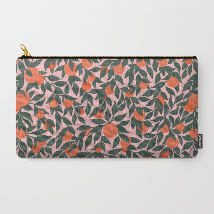 Oranges and Leaves Pattern - Pink Carry-All Pouch