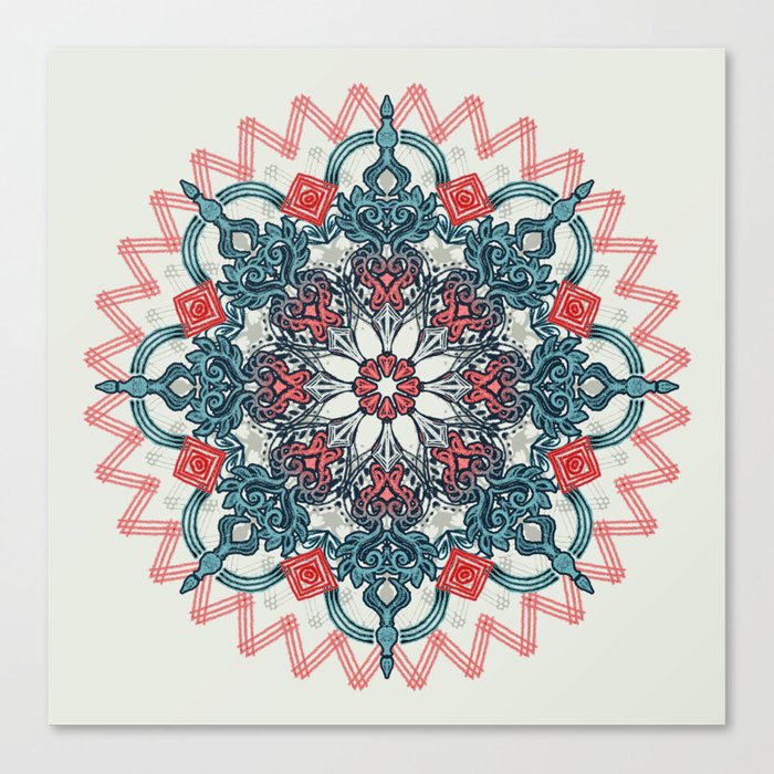 Coral & Teal Tangle Medallion Canvas Print