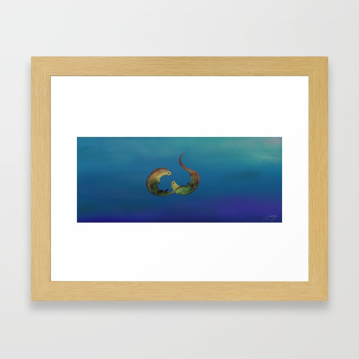 Two Best Friends, Otters Underwater Framed Art Print
