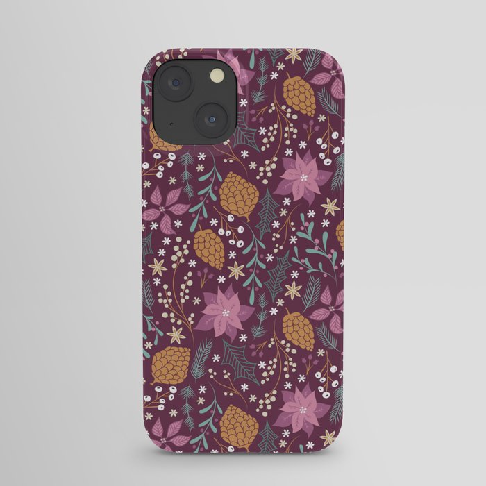 Christmas Florals in Purple iPhone Case