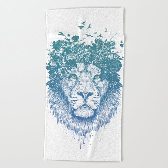 Floral lion Beach Towel