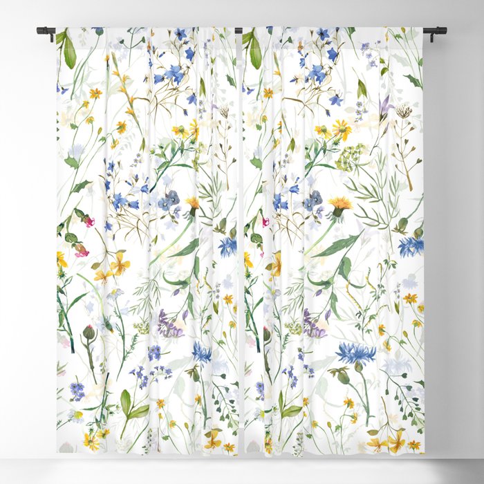 Scandinavian Midsummer Blue And Yellow Wildflowers Meadow  Blackout Curtain