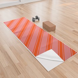 [ Thumbnail: Light Coral and Red Colored Lines/Stripes Pattern Yoga Towel ]