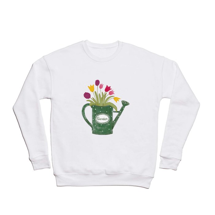 Green watering can with colorful spring bouquet Crewneck Sweatshirt