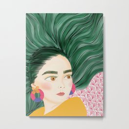 Fantasy hair Metal Print | Greenhair, Colorful, Hair, Illustration, Digital, Character, Pattern, Portrait, Woman, Accessories 