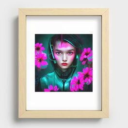 Woman Portrait 04 Floral Cyberpunk Girl Recessed Framed Print