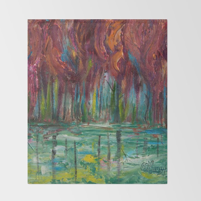 Red Trees Thick Impasto Abstract Painting Throw Blanket By