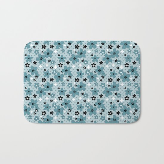 Blue floral pattern . Bath Mat