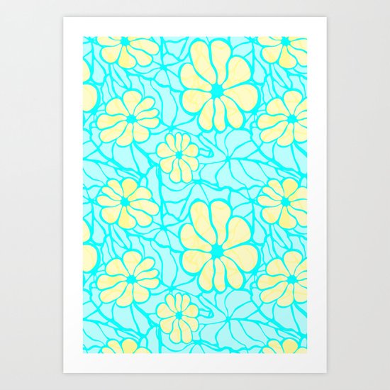 Summer Flowers in Blue Art Print