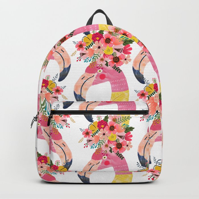 Pink flamingo with flowers on head Backpack