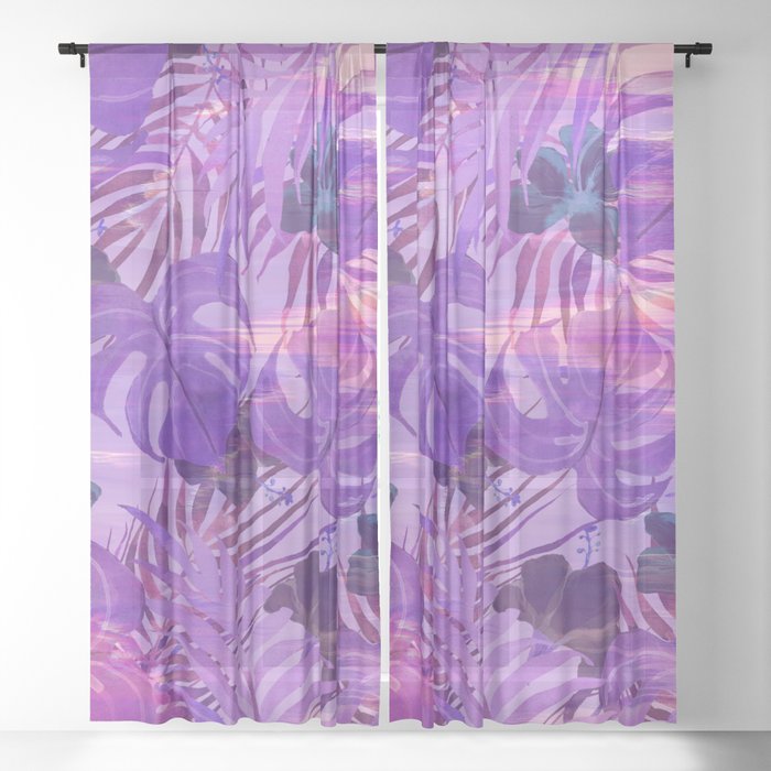 Lavender Pink Tropical Floral Watercolor Brushstrokes Sheer